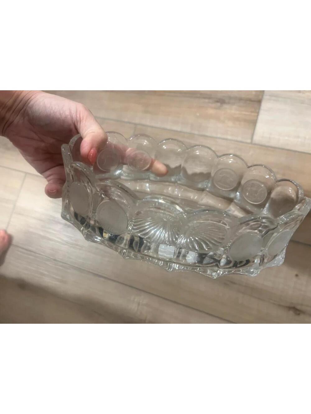 Fostoria Coin Dot Glass Clear 9" x 5.5” Oval Bowl Vintage patriotic